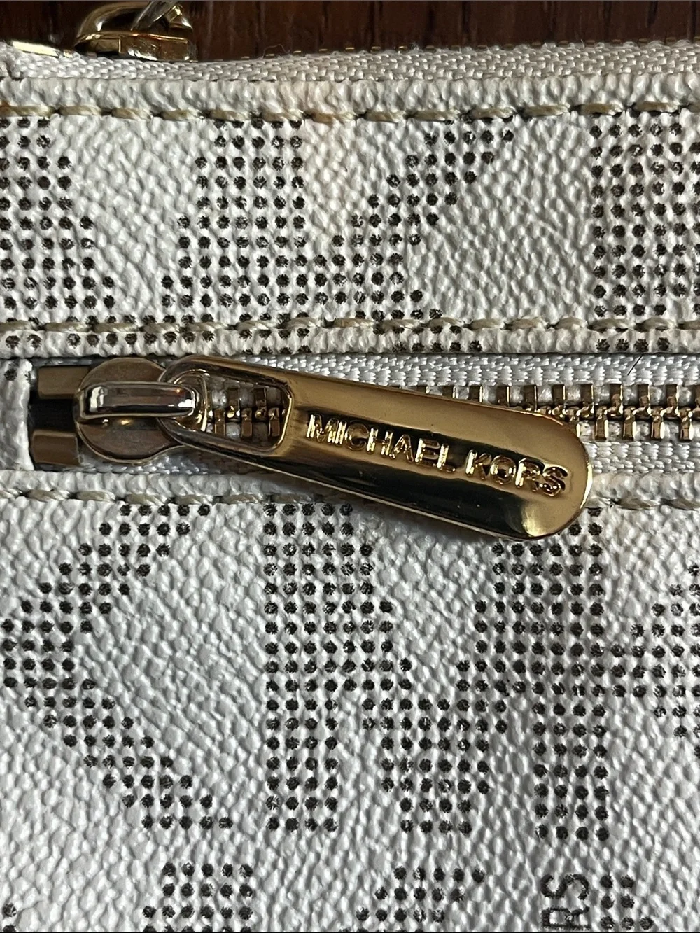 Michael Kors Jet Set Large Logo Wristlet in Vanilla with Gold Hardware